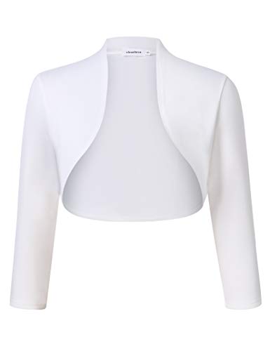 Clearlove Damen Bolero Elegant Strickjacke Kurz 3/4 Ärmel Schulterjacke,Weiß-upgrade,M