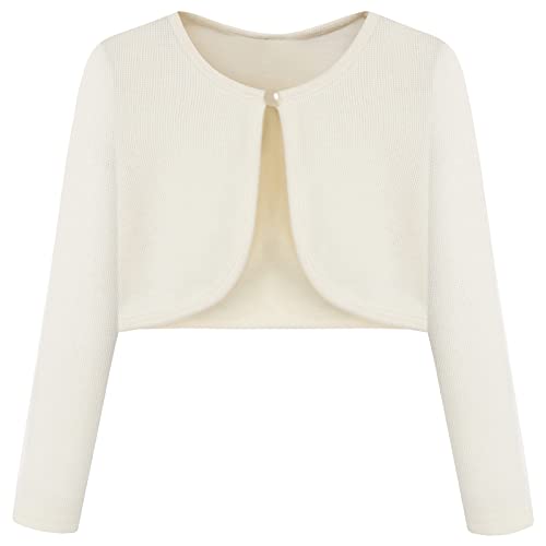 BONNY BILLY Mädchen Strickjacke Langarm Baumwolle Kinder Bolero Jacke 5-6 Jahre/110-116 Beige