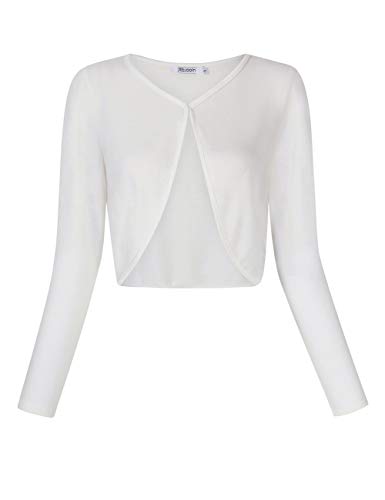 KOJOOIN Damen Bolero Kurz Strickjacke Langarm Cardigan Schulterjacke Bolerojacke Schulterjacke Casual Top Elfenbein-a L