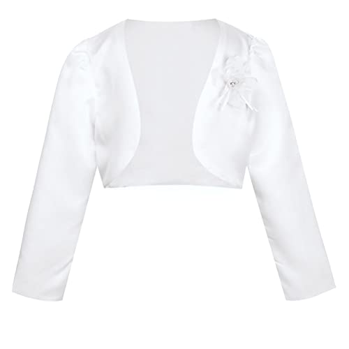 iEFiEL Kinder Bolero Schulterjacke Jäckchen Mädchen Bolero Jacke Festlich - Langarm Weiß Ivory zum Kommunionkleid...