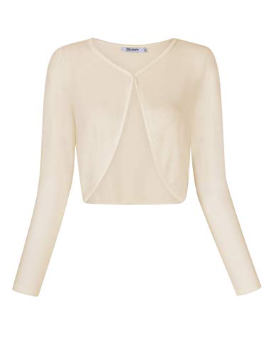 KOJOOIN Damen Bolero Kurz Strickjacke Langarm Cardigan Schulterjacke Bolerojacke Schulterjacke Casual Top Vanille-a M