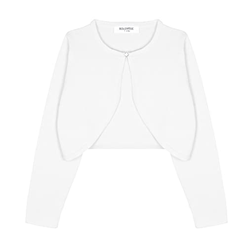 Bolerose Mädchen Langarm Bolero Strickjacke Kinder (Weiß, 7-8 Jahre)