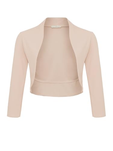 DANAEST Damen Bolero Festlich Strickjacke Elegant Schulterjacke 3/4 Ärmel Kurz Top (708), Grösse:L, Farbe:Beige