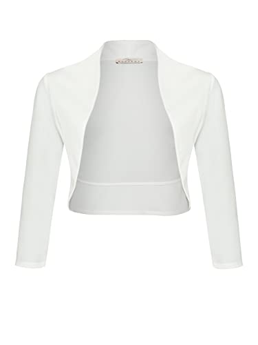 DANAEST Damen Bolero Festlich Strickjacke Elegant Schulterjacke 3/4 Ärmel Kurz Top (708), Grösse:S, Farbe:Weiß