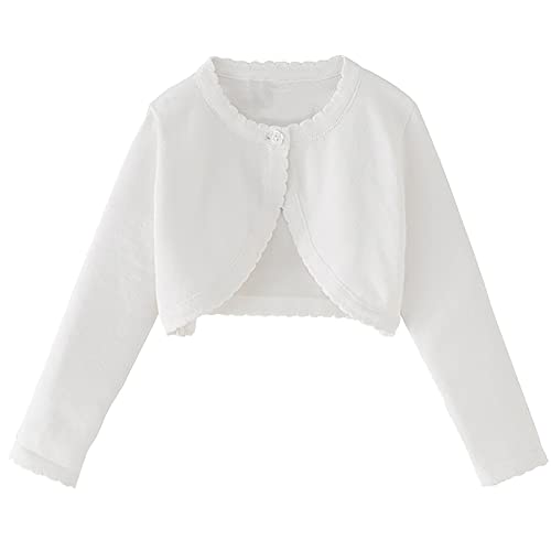 iEFiEL Mädchen Bolero Jacke Langarm Tops Schulterjacke Baumwolle Jäckchen Festlich Bolero Strickjacke Weiss Gr.92-170...