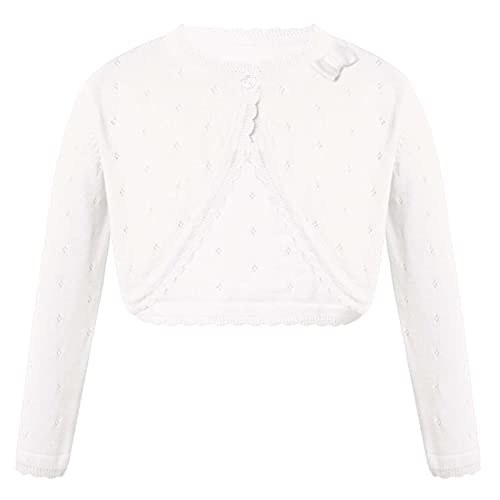 iEFiEL Mädchen Strickjacke Basic Bolero Kinder Lange Ärmel Schulterjacke mit Perlen Bolerojäckche kurz Zum...