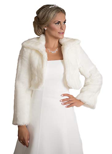 Unbekannt Bolero Cape Poncho Fell Pelz Bolero Stola Kunstpelz Brautjacke Ivory Creme Jacke Brautbolero (42)