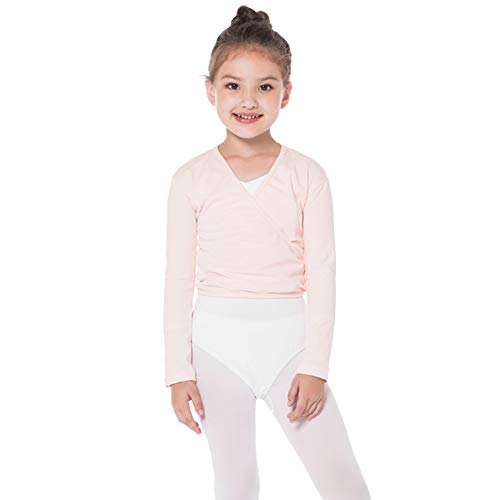 Bezioner Kinder Ballett Wickeljacke Gymnastik Tanz Ballettjacke Lange Ärmel für Mädchen Damen Rosa M