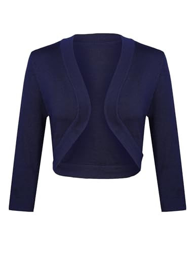 Gyabnw Bolero Damen 3/4 Ärmel Jacke Elegant Damen Cardigan Strickjacke Kurz Tops Jäckchen Oberteile A1-Blau,M