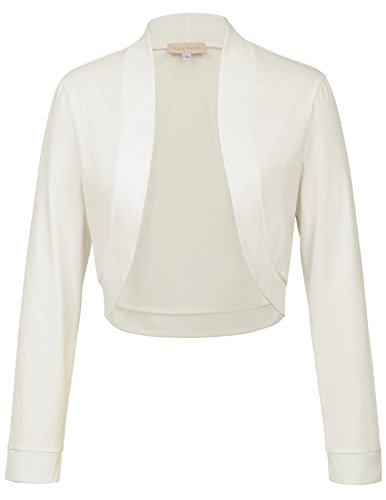 Damen Vintage Tops Langarm Elastisch Solide Plain Tops Achselzucken Elfenbein 823 M
