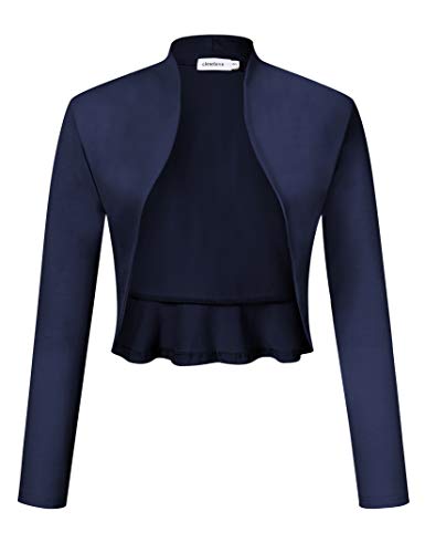Clearlove Damen Langarm Open Front Bolero Festlich Blazer Bolerojacke Schulterjacke Cardigan Top-Navy-upgrade-S