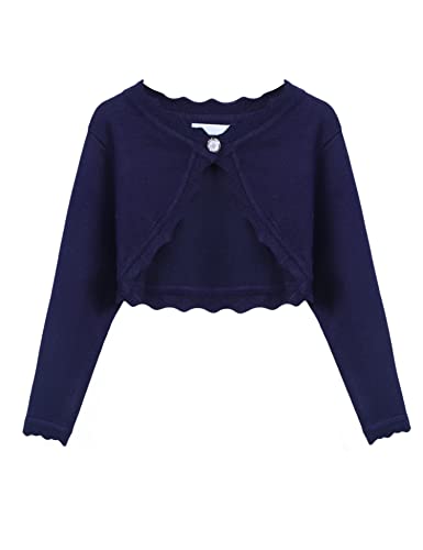 Balancora Bolero Jacke Mädchen Lange Ärmel Schulterjacke Bolerojäckche Festlich Kommunionkleid Taufkleid Navyblau