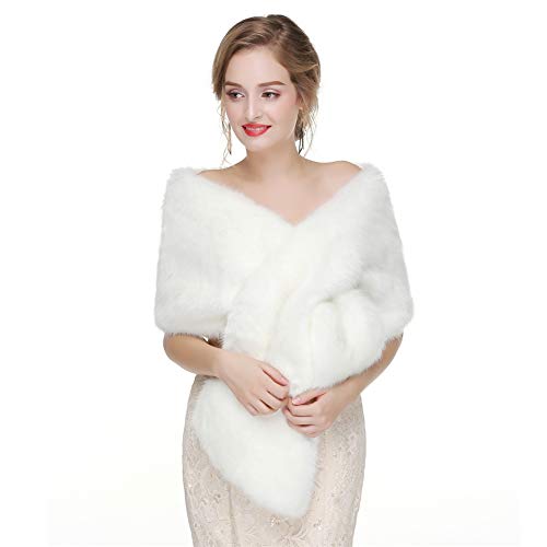 Damen Brautjacke Bolero Pelzimitat, Winter Warm Hochzeitsjacke, Hochzeitstuch für Abendparty