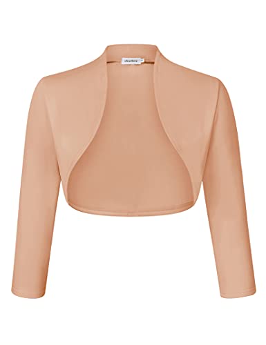 Clearlove Damen Bolero Kurz Cardigan Strickjacke Langarm Bolero Top Schulterjacke Shrug Top Hellbraun,M