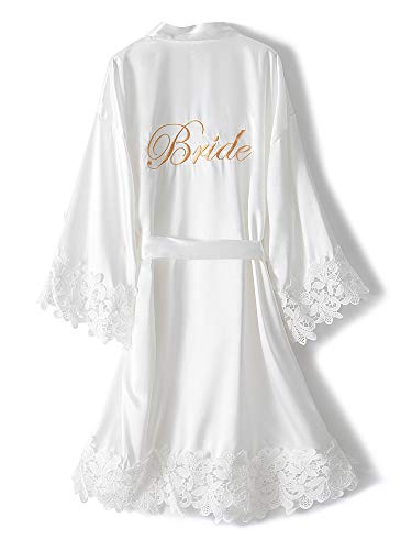 Braut Roben mit Stickerei mit Spitzenbesatz, seidiger Satin-Bademantel für...