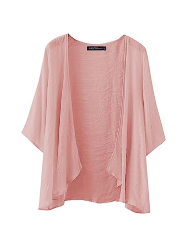 ZANZEA Kimono Damen Strand Kurz Cardigan Sommer Boho 3/4 Arm Strickjacke Strand Cover Up Große Größen Strandponcho...