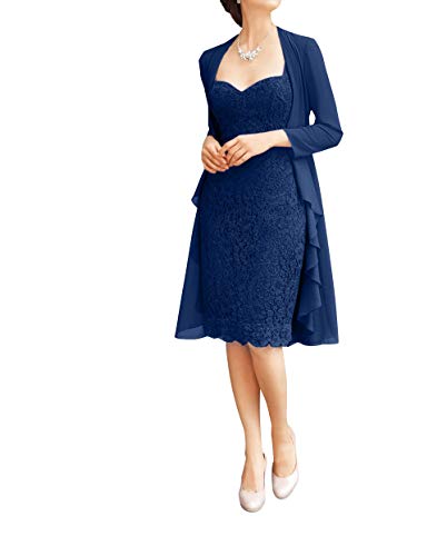 Charmant Damen Glamour Royal Blau Stickreien Abendkleider Brautmutterkleider Knie-lang Festlichkleider mit Bolero -42...
