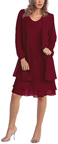 HUINI Brautmutterkleider Knielang Mit Jacke Abendkleider Ballkleid Chiffon Zweiteilig Hochzeitskleid Damen Langarm...