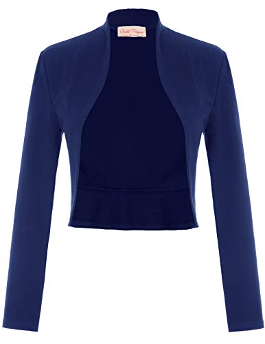 Fashion Bolero Damen Blazer Jäckchen Shrugs festlich Bolerojacke Schulterjacke Navyblau S BP788-4