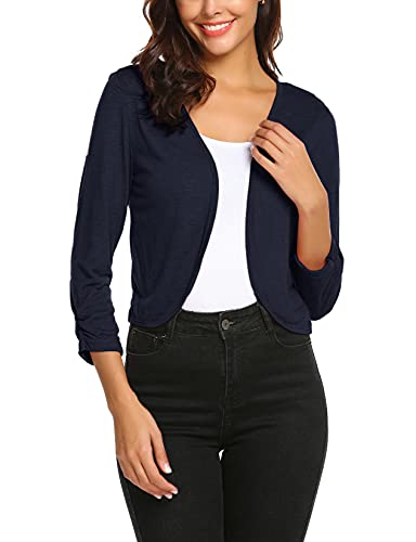 Parabler Damen Bolero 3/4 Ärmel Elegant Strickbolero Open Front Bolerojäckchen Festlich Schulterjacke kurz Cardigan...