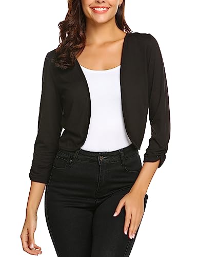 Parabler Bolero Damen Schwarz Elegant Festlich Strickjacke 3/4 Ärmel Shrug Jäckchen zum Kleid Einfarbig Kurze Cardigan...