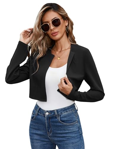 KOJOOIN Damen Bolero Kurze Strickjacke Elegant Langarm Festlich Schulterjacke Schwarz M