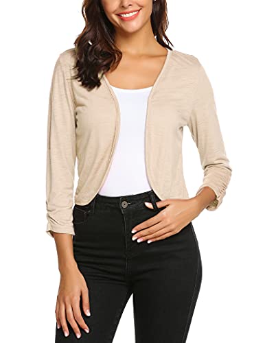 Parabler Damen Bolero Leichte Kurz Strickjacke Elegant 3/4 Ärmel Bolerojacke Casual Festlich Einfarbig Cardigan...