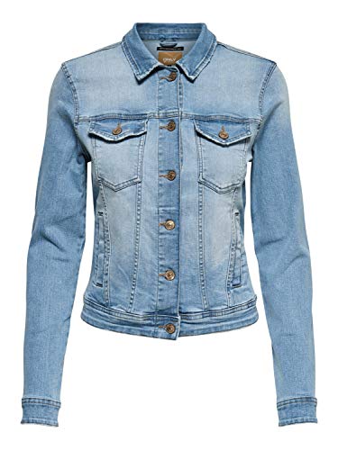 ONLY Damen Jeansjacke | Kurze Denim Übergangsjacke Blau | Basic Used Waschung ONLTIA, Farben:Blau, Größe:38