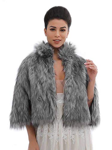 Ushiny Kunstfell-Schal und Stola Brautfell, Winterschal für Damen und Mädchen, zur Hochzeit Gr. Einheitsgröße, grau