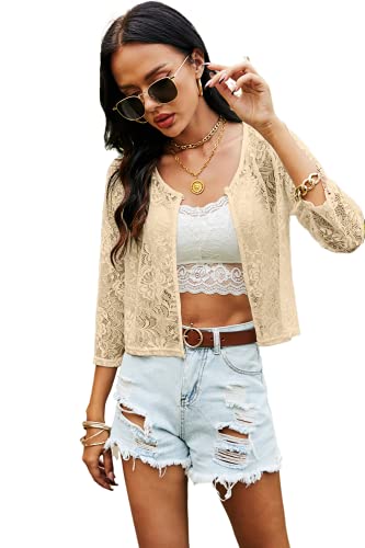 Ietaoo Bolero Damen Spitzen Bolerojacke Shrug Sommer 3/4 Ärmel Schulterjacke Strickjacke Kurz Cardigan