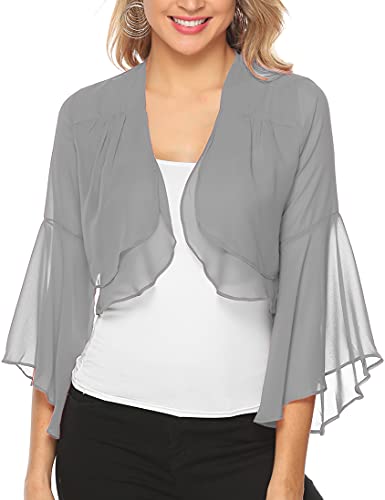 NC Damen Chiffon Bolero Festlich 3/4 Ärmel Elegant Shrug Top Kurze Strickjacke Cardigan Open Front Casual Bolerojacke...