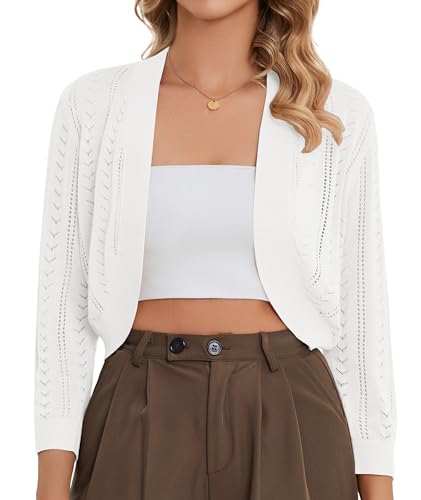 SIMIYA Strickjacken für Damen Kurz, Bolero Damen Festlich, Leichte Strickjacke Elegant 3/4 Ärmel Cardigan Damen...