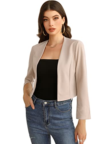 KOJOOIN Damen Bolero Langarm Strickjacke 3/4 Ärmel Open Front Elegant Bolerojacke Kurze Cardigan schrug Jacke Casual...