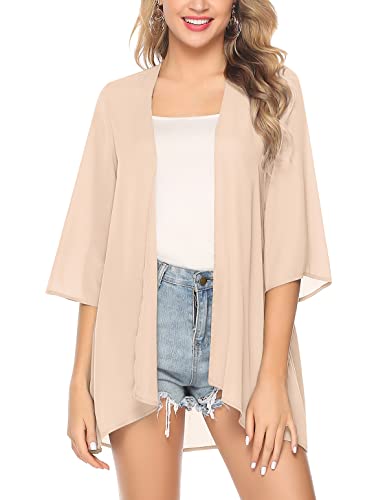 Irevial Sommer Cardigan Chiffon Kimono 3/4 Arm Leichte Strickjacke Damen Beachwear Bikini Cover Up für Strand Beach,...