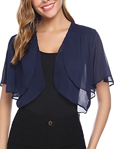 NC Damen Chiffon Bolero Festlich ärmellos Elegant Shrug Top Kurze Strickjacke Cardigan Open Front Casual Bolerojacke...