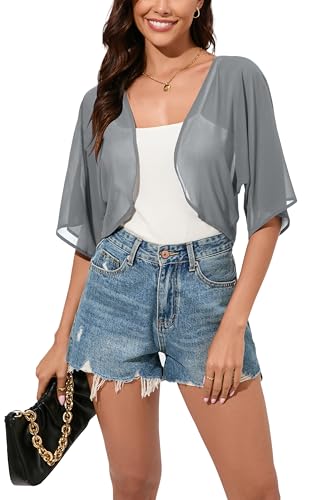 Dosieyeo Damen Bolero Chiffon Elegant Bolerojacke Leicht Luftig Jäckchen 3/4 Ärmel Dünne Schulterjacke zum Kleid Top...
