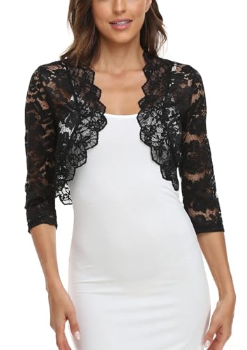 MISS MOLY Bolero Damen Festlich Spitze Jacke Kurz Hochzeit 3/4 Ärmel Strickjacke Oberteil