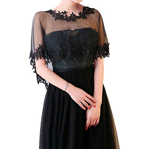 CHIC DIARY Elegant Brautkleid Umhang Spitze Tüll Cape Retro Lace Stola Boleros für Abendkleid Cocktaikleid