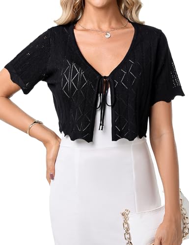 Gyabnw Damen Bolero Elegante Boleros Strickjacke Kurzarm Cardigan Aushol Festlicher Bolerojacke Schnüren Sommer Blazer...