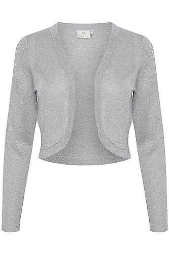 KAFFE Damen Women's Bolero Slim Fit Long Sleeves Open Front Rounded Edges Strickjacke, Grey Mel. W. Lurex Silver, XL