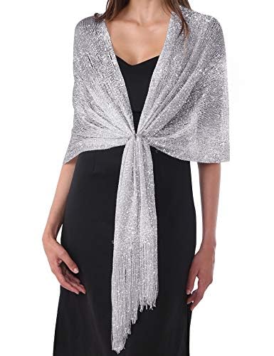 DiaryLook stola für abendkleid glitzer schal silber damen festlich 20er jahre silber kleid,Silber Grau