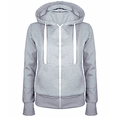 Sweatjacke Damen Full Zip Übergangsjacke Einfarbig Hoodie Sweatshirt Mantel Leicht taillierte College Jacke mit Kapuze...