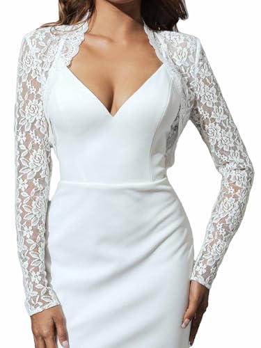 Atigy Damen Spitze Bolero Jäckchen für Abendkleider Langarm Festlich Schulterjacke Kurze Hochzeit Bolerojacke für...