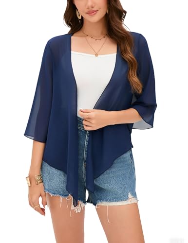 Dosieyeo Bolero Damen Festlich Chiffon Jäckchen 3/4 Arm Leichte Luftige Sommer Cardigan Elegant Schulterjacke für...