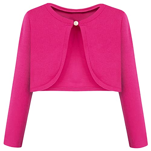 BONNY BILLY Mädchen Strickjacke Langarm Baumwolle Kinder Bolero Jacke 5-6 Jahre/110-116 Rosa