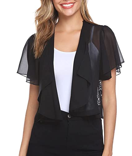 Gyabnw Damen Bolero Chiffon Jacke Transparente Schicke Boleros Festlicher Bolerojacke Kurzarm Sommer Blazer Jäckchen...