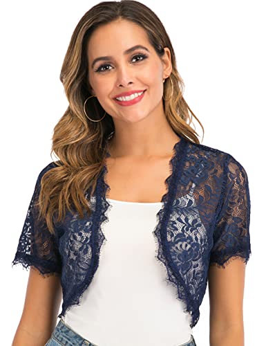 Enjoyoself Damen Spitzen Bolero Elegant Sommer Bolerojacke Kurzarm Festlich Jäckchen für Ärmelloses Kleid Shrug...
